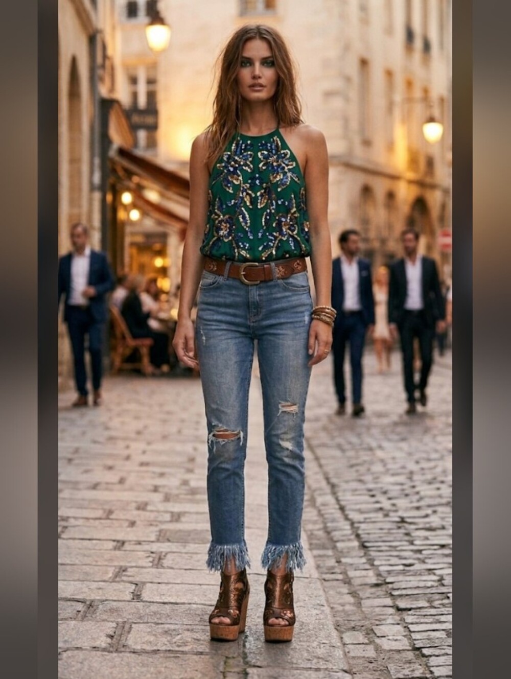 Free People Great Heights Skinny Frayed Hem Distressed Blue Jeans, 30